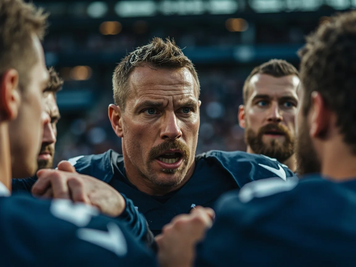 Footballers in training gear walking past stacked balls